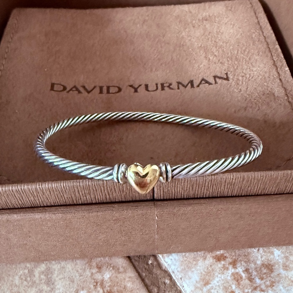 David Yurman Silver Bracelet with Gold Heart Charm